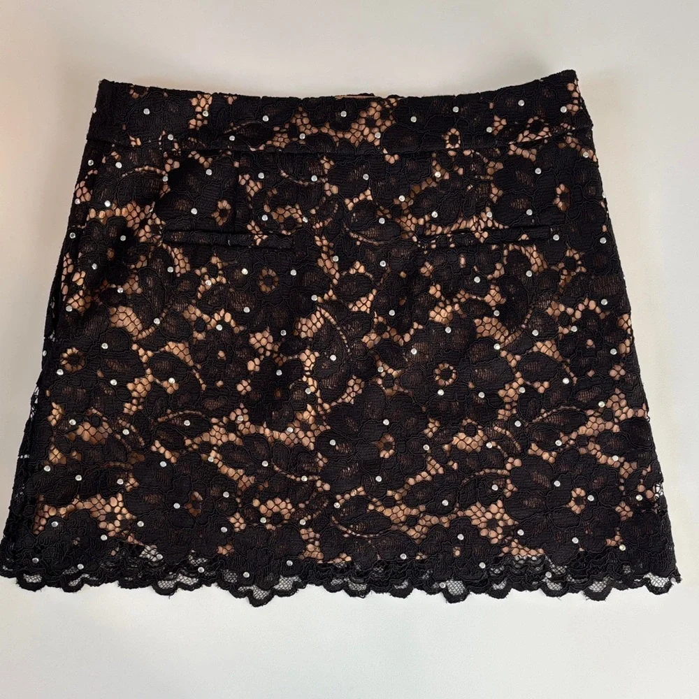 Michael Kors Black Lace Floral Mini Skirt Size 2 Holiday Festival NYE
